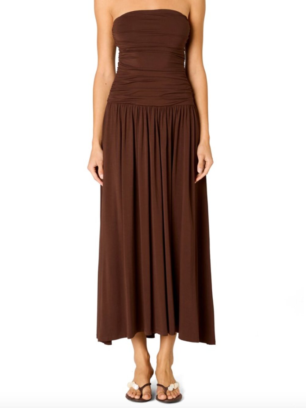 Nia "Santal" Ruched Strapless Midi Dress S NWOT